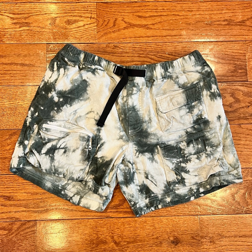 Men’s Tie-Dye Green Marble Cargo Shorts Corduroy Size Large